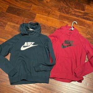 Two Nike hoodies (dark teal and maroon)